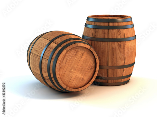 Illustration: two wine barrels isolated on the white background two wine barrels isolated on the white background