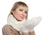 young woman in sweater wollen mitten sweater young woman in sweater wollen mitten sweater