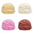Four ice cream scoops of different flavors