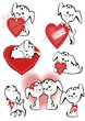 Collection of funny white puppies with a heart.