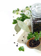 spices isolated on white background, black pepper, bay leaf