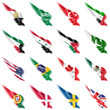 Set of flags on wings and white background