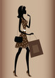 Vector: silhouette of a woman. shopping, vintage style silhouette of a woman. shopping, vintage style