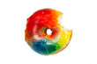 Donut with Colorful Icing and Bite Missing