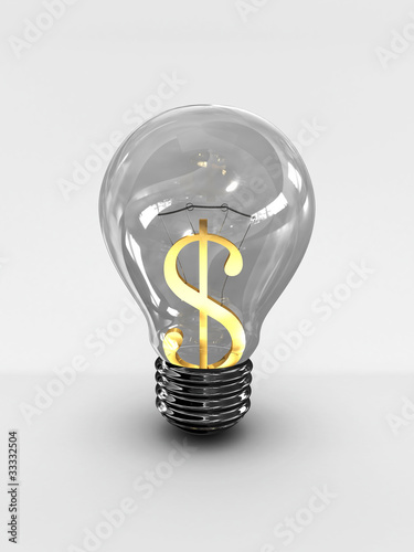 Illustration: Light bulb with a dollar sign isolated on white background. 3D Light bulb with a dollar sign isolated on white background. 3D