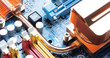 motherboard with established cooling system and sockets motherboard with established cooling system and sockets