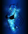 Abstract color glowing background with girl