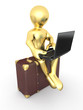Man with laptop on the luggage