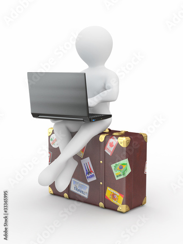 Illustration: Man with laptop on the luggage Man with laptop on the luggage