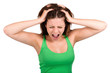 beautiful woman screaming completely out of her mind