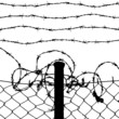 Vektor: vector of wired fence with four barbed wires vector of wired fence with four barbed wires