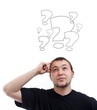 Young man with questions mark Young man with questions mark