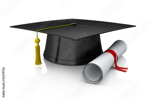 Illustration: Graduation cap and diploma Graduation cap and diploma