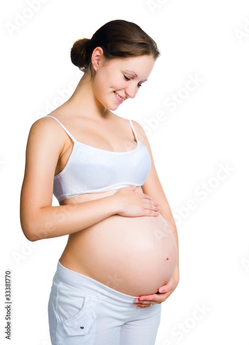 Photo: pregnant woman holding piggy bank pregnant woman holding piggy bank
