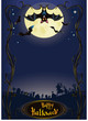 Halloween background with funny bat and graveyard