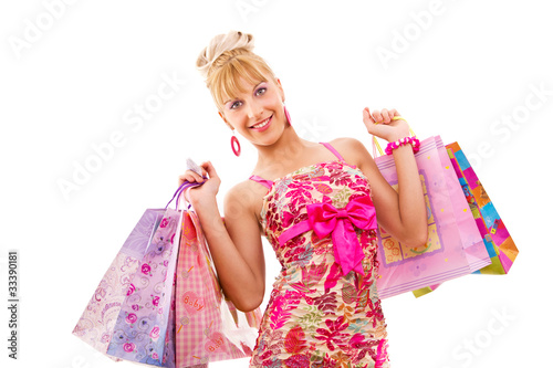 Photo: Attractive Young Woman with Shopping Bags Attractive Young Woman with Shopping Bags