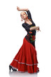 young woman dancing flamenco with castanets isolated on white