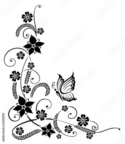 Vector: Ranke, flora, Blumen, Blüten, Korn, Gräser, schwarz Ranke, flora, Blumen, Blüten, Korn, Gräser, schwarz