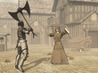 Monk defies armoured knight with cross and bible