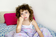 brunette girl boring bed messy morning hair