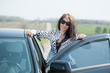 woman with her car at road woman with her car at road