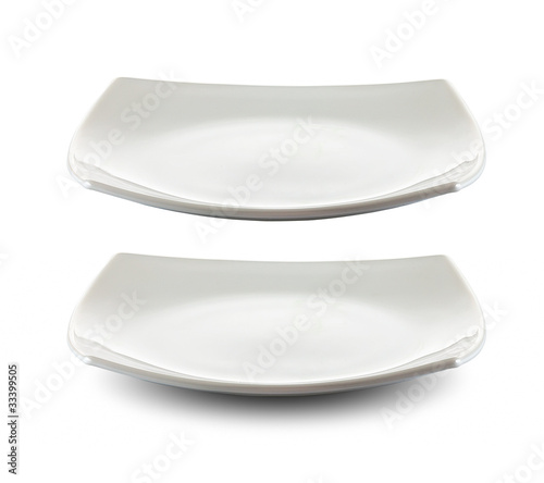 Photo: square white plate isolated with clipping path included square white plate isolated with clipping path included