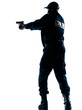 Policeman aiming handgun