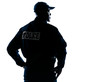 Serious policeman with looking to his side