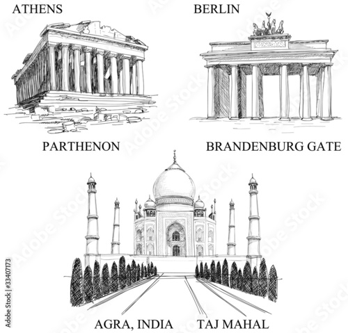 Vector: Iconic buildings, famous travel destinations (pencil drawings) Iconic buildings, famous travel destinations (pencil drawings)