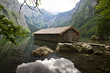 water hut in mountain lake