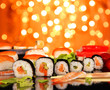 Delicious sushi with shiny blur background