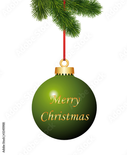 Vektor: Grüne Weihnachtskugel mit Weihnachtsgruss Grüne Weihnachtskugel mit Weihnachtsgruss