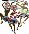 Dancing wild African native people with traditional dress.