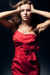 woman wearing red dress