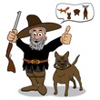 Jäger mit Hund und Traum von großer Jagdbeute