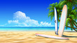 Three surf boards on idyllic tropical sand beach Three surf boards on idyllic tropical sand beach