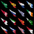 Illustration: Set of european, african and american flags on wings Set of european, african and american flags on wings