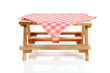empty picnic table with tablecloth