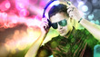 Boy is listening to music track