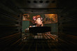 Funny Housewife Smoking and Cooking Dinner in a Vintage Oven