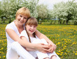 girl with mother in spring park