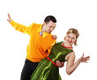 young dancing couple in bright colour wear