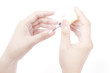 Close up view of painting nail on white background