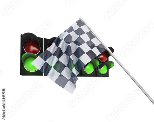 Illustration: Zielflagge und Ampel mit Freistellungspfad Zielflagge und Ampel mit Freistellungspfad