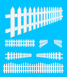 set of perspective white fence isolated on blue