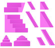 set of pink vector staircase isolated on white background