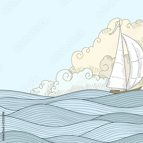 Vector: Retro hand draw styled sea sailor boat Retro hand draw styled sea sailor boat