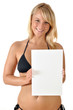 Junge Frau im Bikini mit leerem Schild