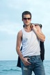 Handsome man on the beach