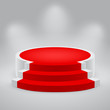 3d empty white podium with red carpet